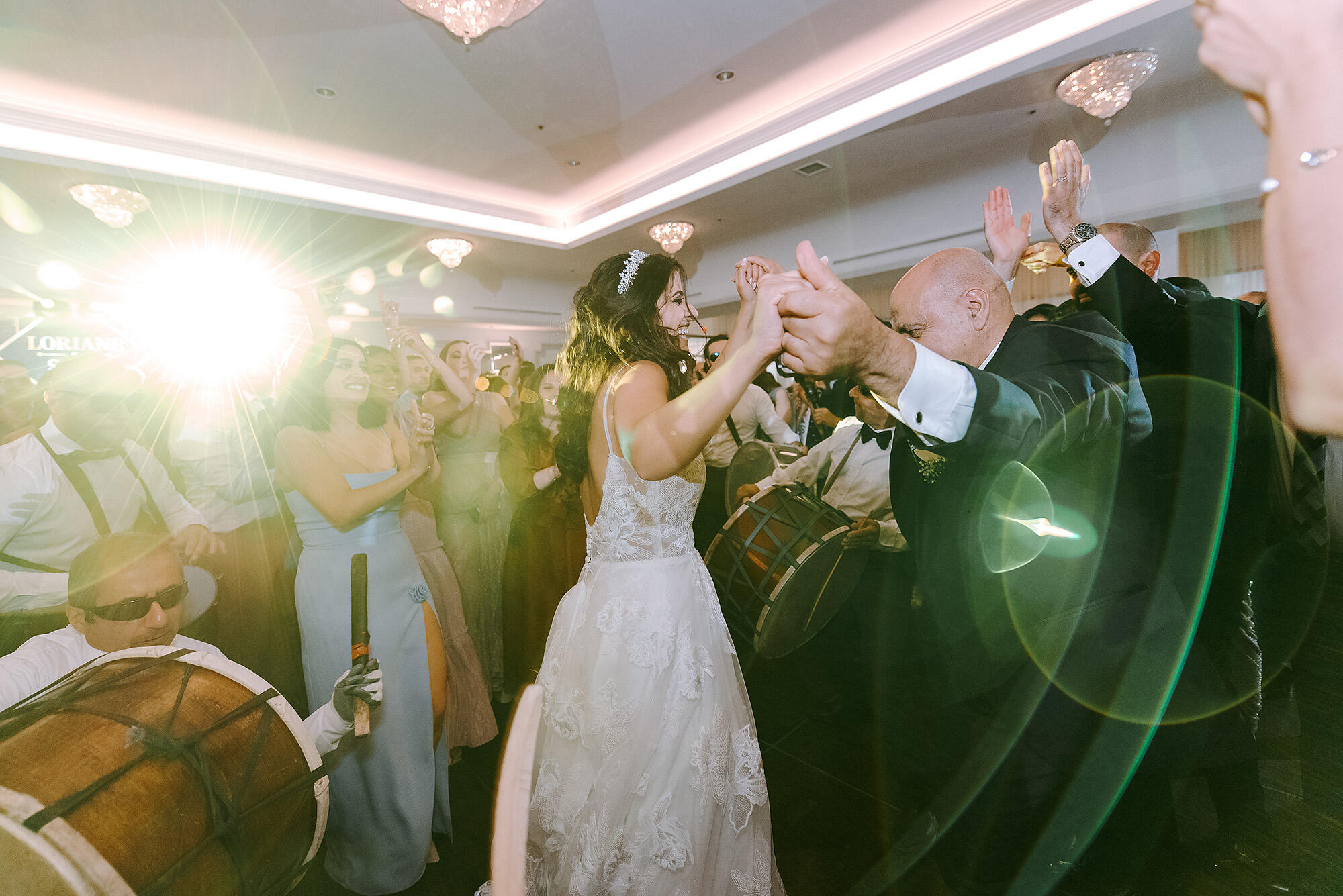 Bride dancing with her dad during the party at her wedding. Bride dancing with her dad during the party at her wedding.